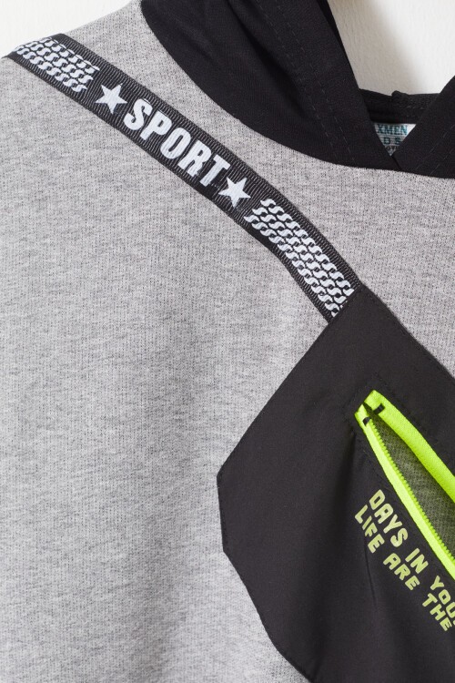 Erkek Çocuk Cepli Kapşonlu Sweatshirt 9-14 Yaş 14021