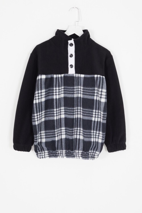 Erkek Çocuk Dik Yaka Polar Siyah Sweatshirt 16652