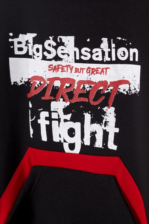 Erkek Çocuk Direct Yazı Baskılı Kanguru Cep Sweatshirt 14130