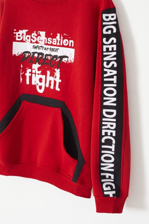 Erkek Çocuk Direct Yazı Baskılı Kanguru Cep Sweatshirt 14130