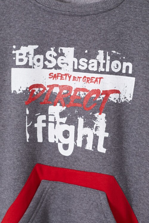 Erkek Çocuk Direct Yazı Baskılı Kanguru Cep Sweatshirt 14130