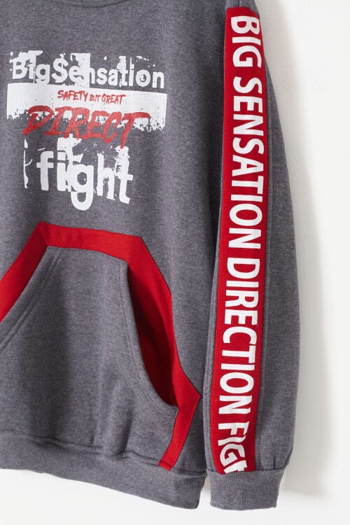 Erkek Çocuk Direct Yazı Baskılı Kanguru Cep Sweatshirt 14130