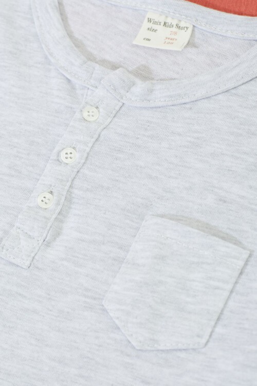 Erkek Çocuk Düğmeli Yaka 2li Sweatshirt Gri-Kiremit 17334