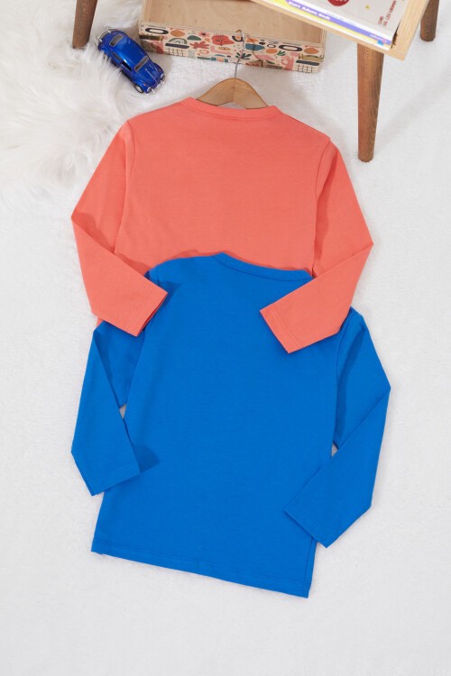 Erkek Çocuk Düğmeli Yaka 2li Sweatshirt Lacivert-Turuncu 17335