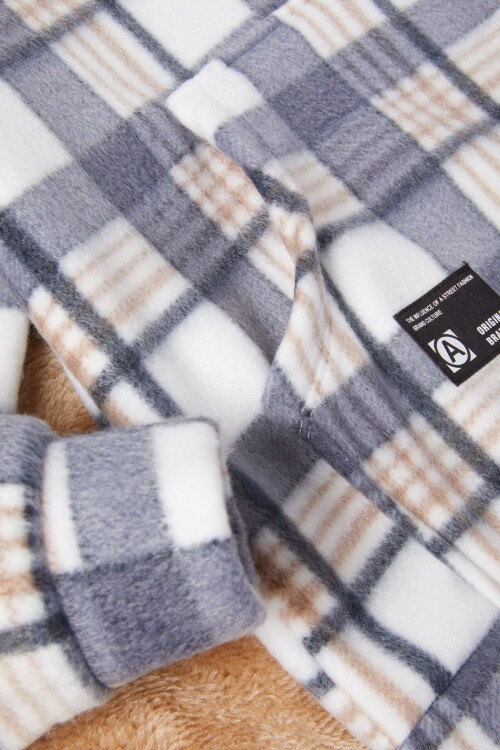 Erkek Çocuk Gri Ekose Desenli Polar Sweatshirt 16648