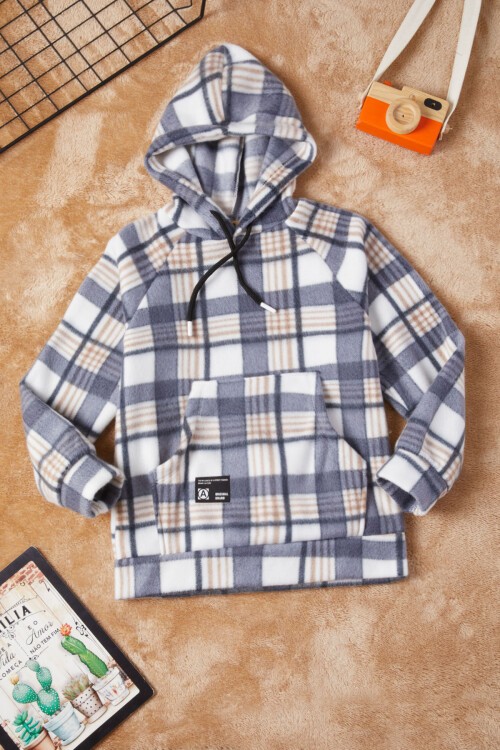 Erkek Çocuk Gri Ekose Desenli Polar Sweatshirt 16648