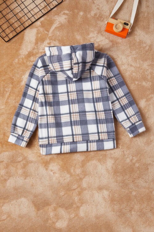 Erkek Çocuk Gri Ekose Desenli Polar Sweatshirt 16648