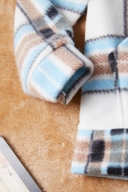 Erkek Çocuk Mavi Ekose Desenli Polar Sweatshirt 16646