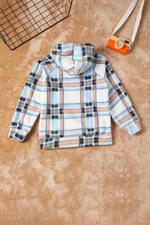 Erkek Çocuk Mavi Ekose Desenli Polar Sweatshirt 16646