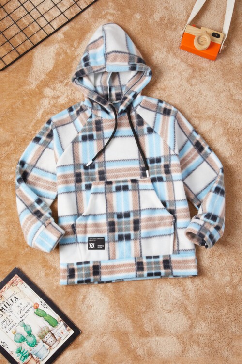 Erkek Çocuk Mavi Ekose Desenli Polar Sweatshirt 16646