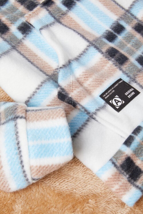 Erkek Çocuk Mavi Ekose Desenli Polar Sweatshirt 16646