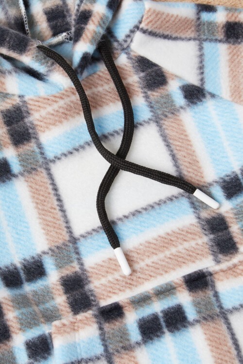 Erkek Çocuk Mavi Ekose Desenli Polar Sweatshirt 16646