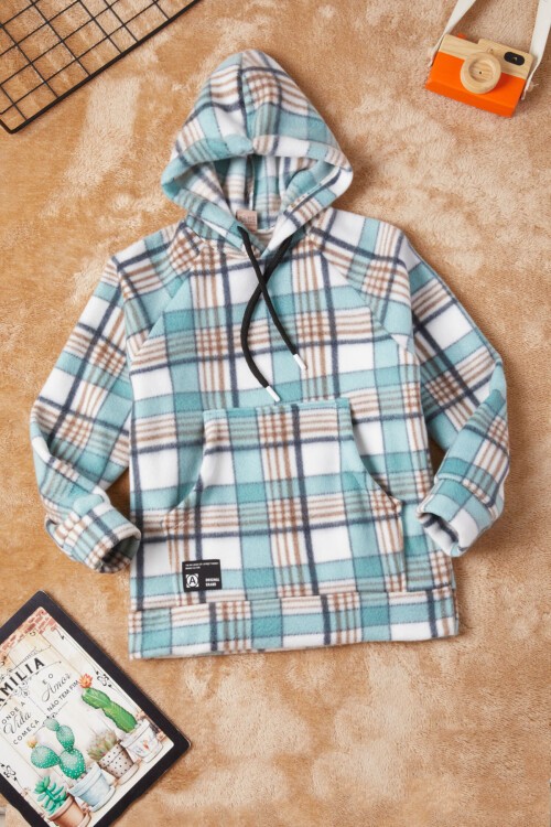 Erkek Çocuk Mint Ekose Desenli Polar Sweatshirt 16650