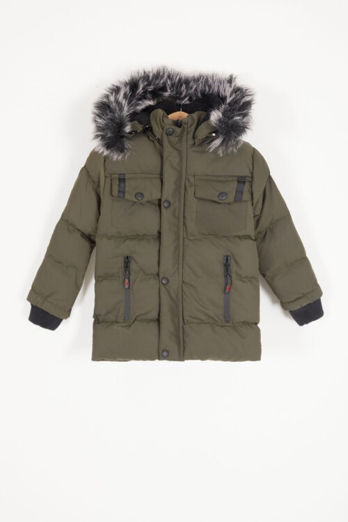 Erkek Çocuk Şişme Mont Cebi Kapaklı Haki 15485