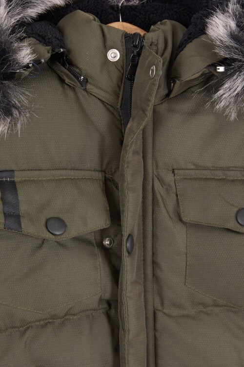 Erkek Çocuk Şişme Mont Cebi Kapaklı Haki 15485