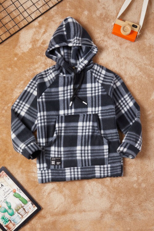 Erkek Çocuk Siyah Ekose Desenli Polar Sweatshirt 16649