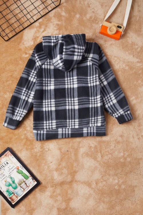 Erkek Çocuk Siyah Ekose Desenli Polar Sweatshirt 16649