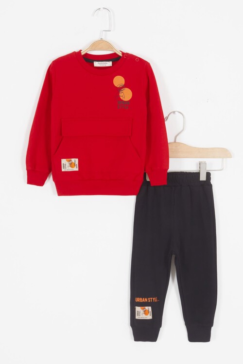 Erkek Çocuk Urban Yazı Baskılı Kırmızı 2li Takım 16673