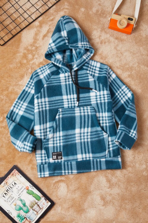 Erkek Çocuk Yeşil Ekose Desenli Polar Sweatshirt 16647