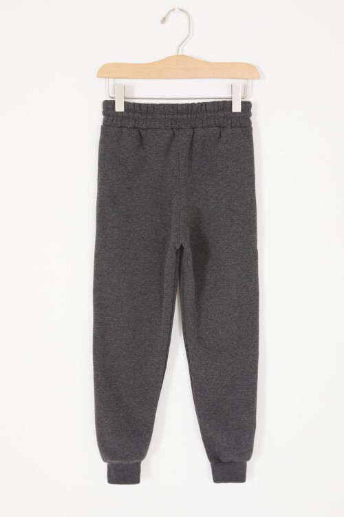 Füme Beli Lastikli Fermuarlı Cep Erkek Çocuk Şardonlu Eşofman Altı 17060