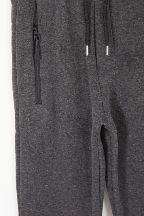 Füme Beli Lastikli Fermuarlı Cep Erkek Çocuk Şardonlu Eşofman Altı 17060