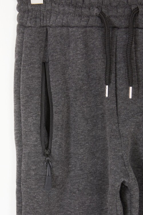 Füme Beli Lastikli Fermuarlı Cep Erkek Çocuk Şardonlu Eşofman Altı 17060