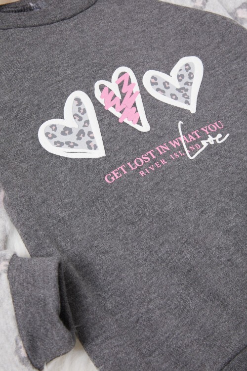 Füme Kalp Baskılı Kız Bebek Takımı 17001