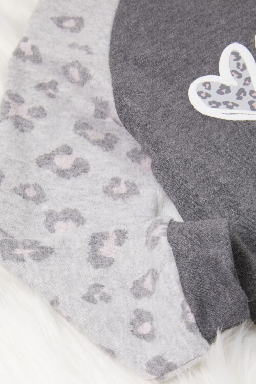 Füme Kalp Baskılı Kız Bebek Takımı 17001