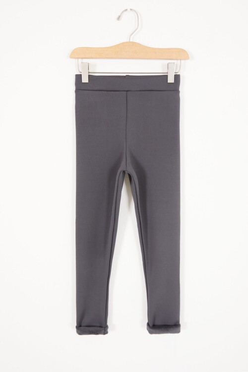 Füme Kalp Nakışlı İçi Peluş Kız Çocuk Tayt 17149