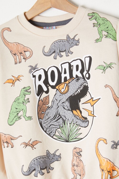 Füme Roar Dinozor Baskılı Erkek Çocuk Eşofman Takımı 16753