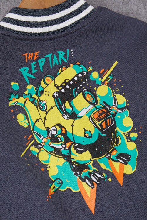 Füme Sırtı Baskılı Şardonlu Erkek Çocuk Kolej Eşofman Takımı 17097