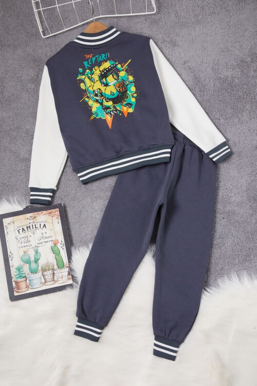 Füme Sırtı Baskılı Şardonlu Erkek Çocuk Kolej Eşofman Takımı 17097