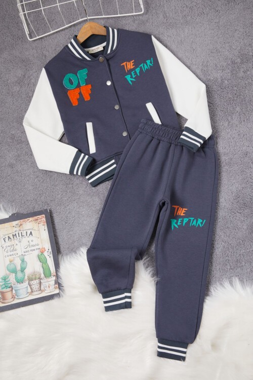 Füme Sırtı Baskılı Şardonlu Erkek Çocuk Kolej Eşofman Takımı 17097