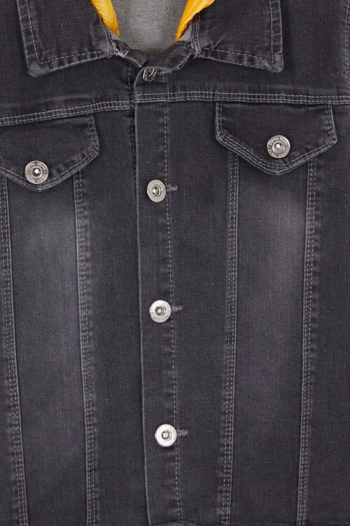 Füme Yazı Nakışlı Kapüşonlu Erkek Çocuk Jean Ceket 16812