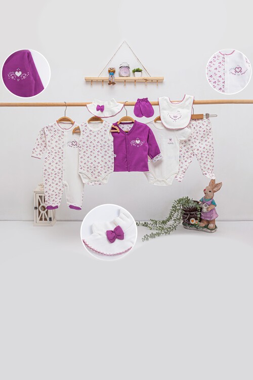 Fuşya Kalp Motifli 8li Bebek Hastane Çıkışı Seti 16901