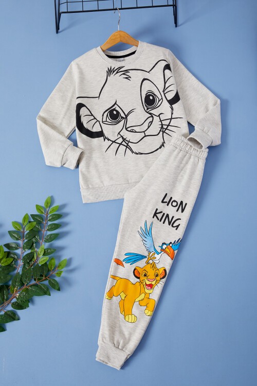 Gri Aslan Kral Baskılı Erkek Çocuk Eşofman Takımı 17269