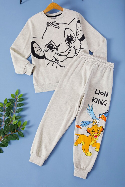 Gri Aslan Kral Baskılı Erkek Çocuk Eşofman Takımı 17269