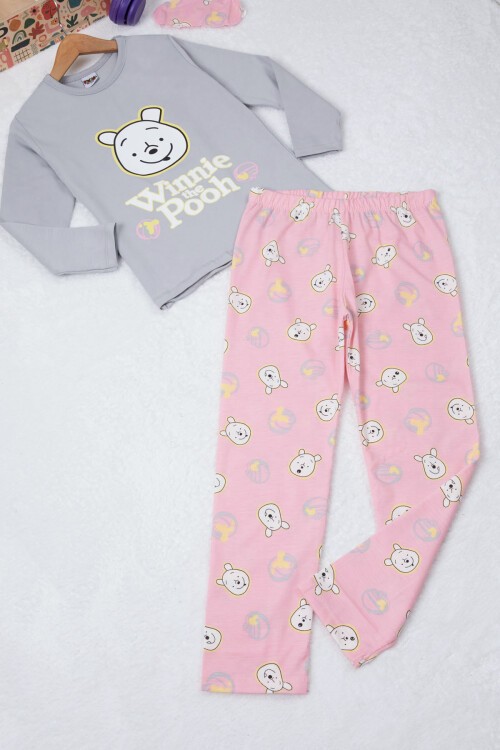 Gri Ayıcık Baskılı Yazılı Kız Çocuk Pijama Takımı 16925