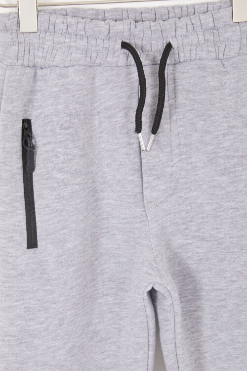 Gri Beli Lastikli Fermuarlı Cep Erkek Çocuk Şardonlu Eşofman Altı 17062