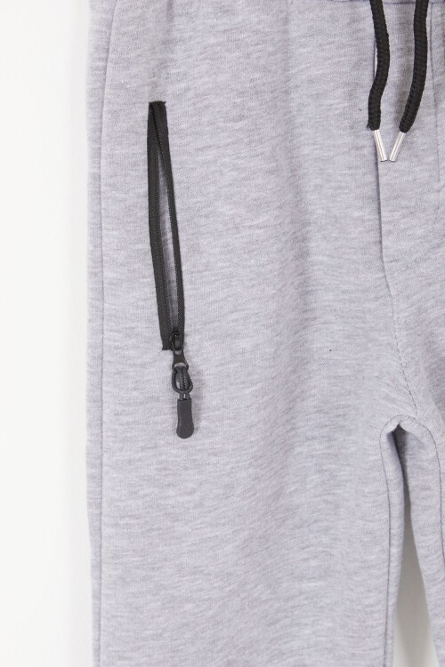 Gri Beli Lastikli Fermuarlı Cep Erkek Çocuk Şardonlu Eşofman Altı 17062