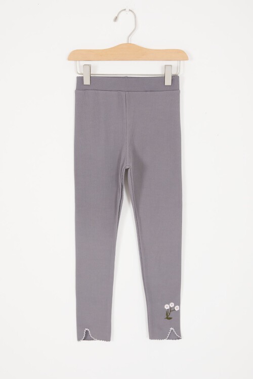 Gri Çiçek Nakışlı Fitilli Kız Çocuk Tayt 16990