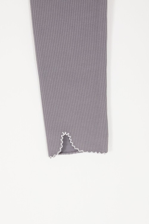 Gri Çiçek Nakışlı Fitilli Kız Çocuk Tayt 16990