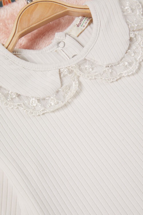 Gri Dantel Yakalı Fitilli Kız Bebek Takım 17153