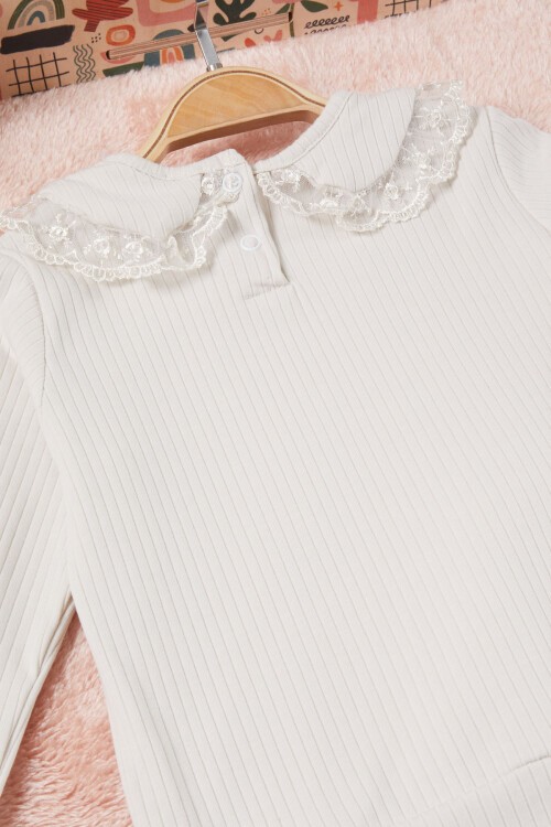 Gri Dantel Yakalı Fitilli Kız Bebek Takım 17153