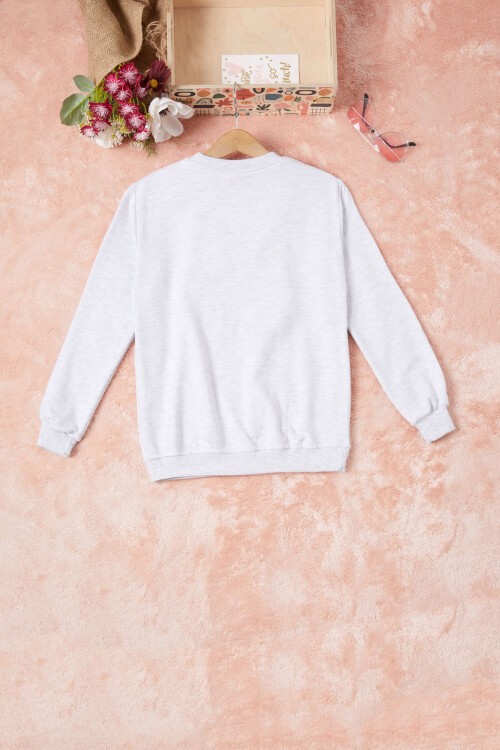 Gri Dantelli Lale Nakışlı Kız Çocuk Sweatshirt 16770