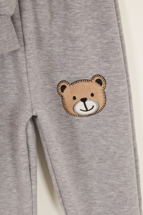 Gri Erkek Çocuk Sevimli Ayıcık Temalı Şardonlu 3 İplik 2li Takım