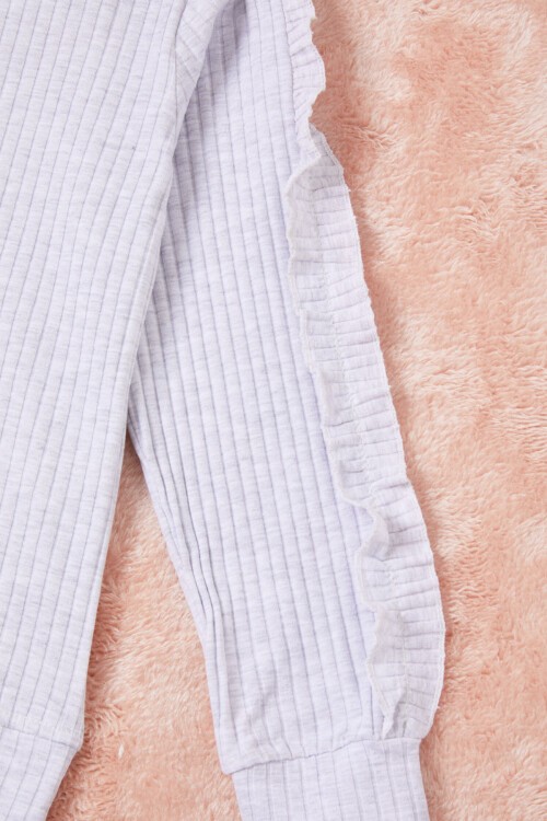 Gri Fırfırlı Kedi Nakışlı Kız Çocuk Badi 16579