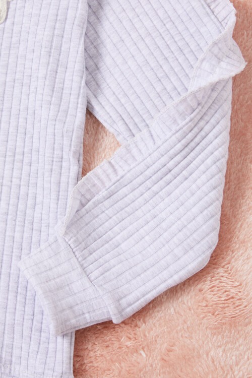 Gri Fırfırlı Kedi Nakışlı Kız Çocuk Badi 16579