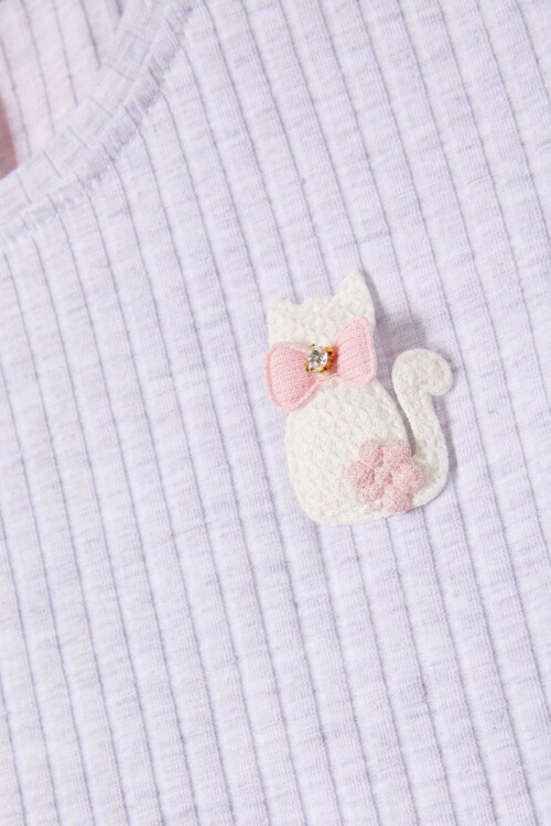 Gri Fırfırlı Kedi Nakışlı Kız Çocuk Badi 16579