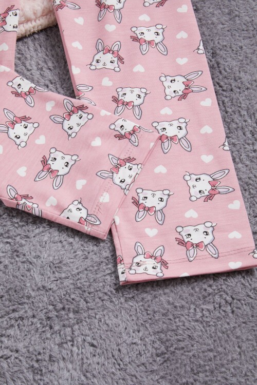 Gri Fiyonklu Kedili Kız Çocuk Pijama Takımı 16336